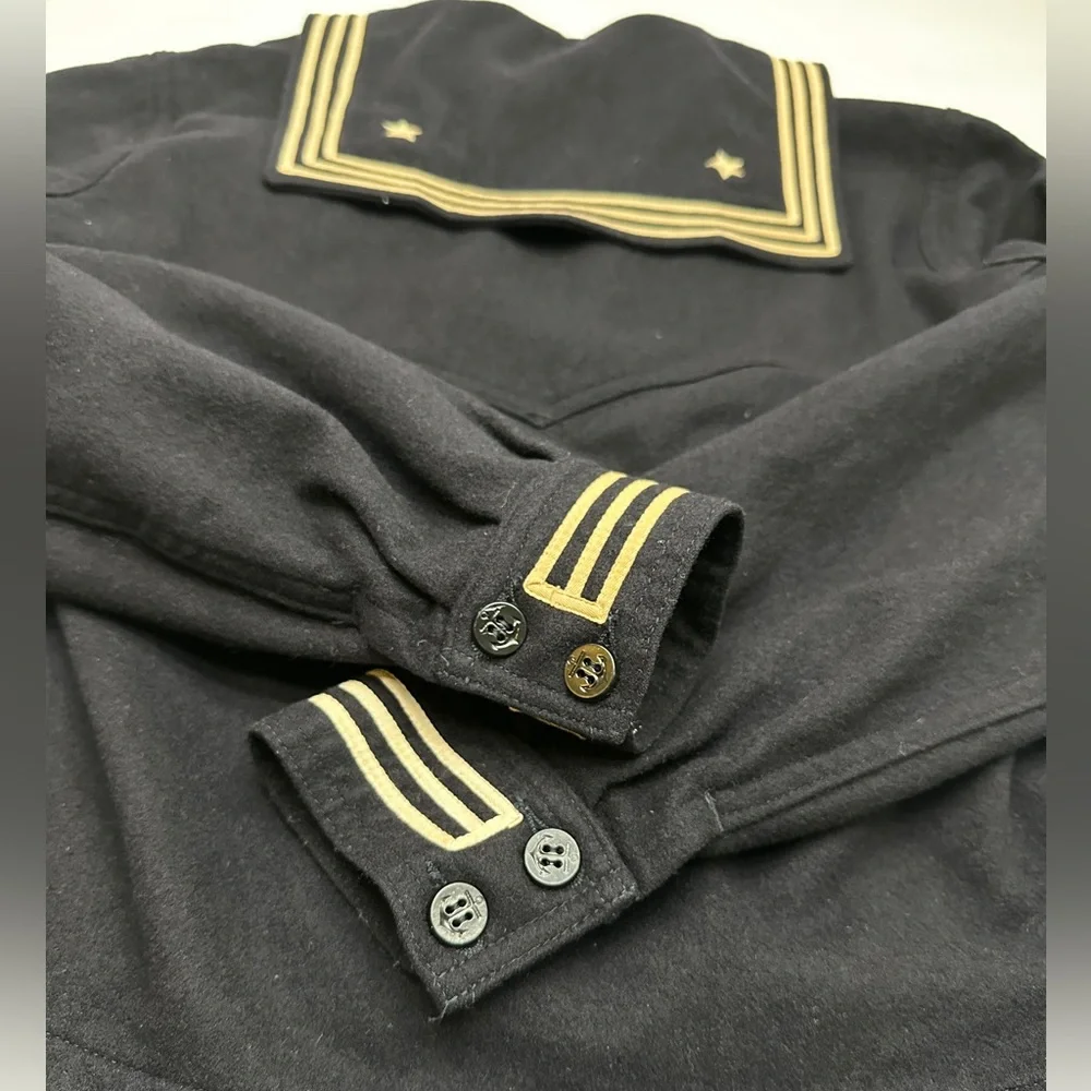 Vintage possibly WWll Navy Blue wool undress jumper Sailor size small (B7)‎